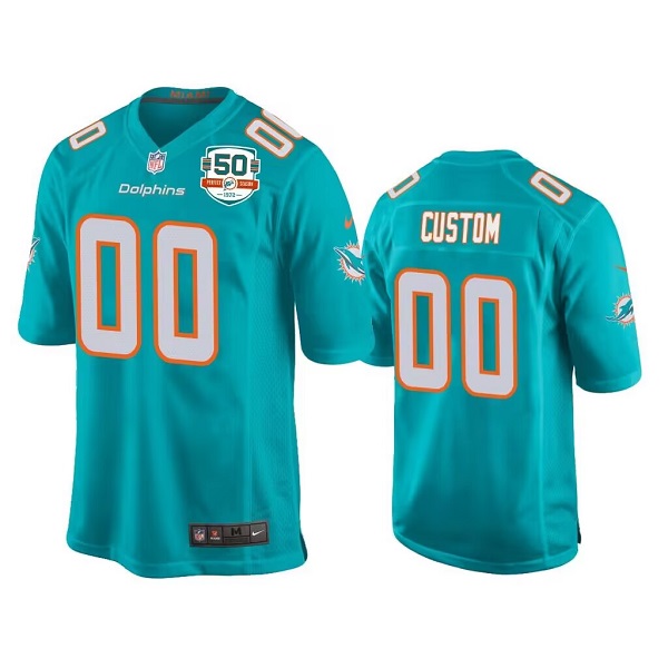 Men's Miami Dolphins ACTIVE PLAYER Custom Aqua With 50th Perfect Season Patch Stitched Game Jersey Men's Miami Dolphins ACTIVE PLAYER Custom Aqua With 50th Perfect Season Patch Stitched Game Jersey